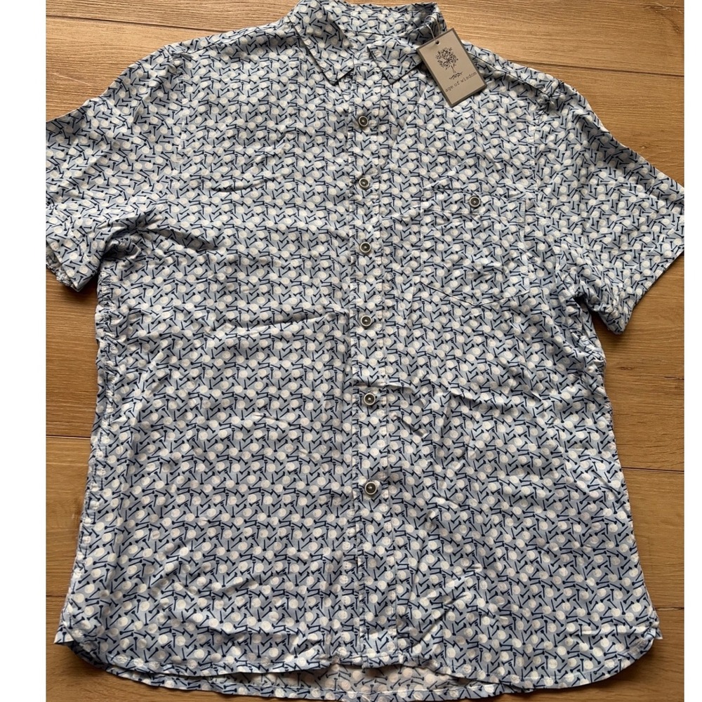 Age of Wisdom Mens Small Blue Golf Ball Tee Print Modal performance Button Shirt